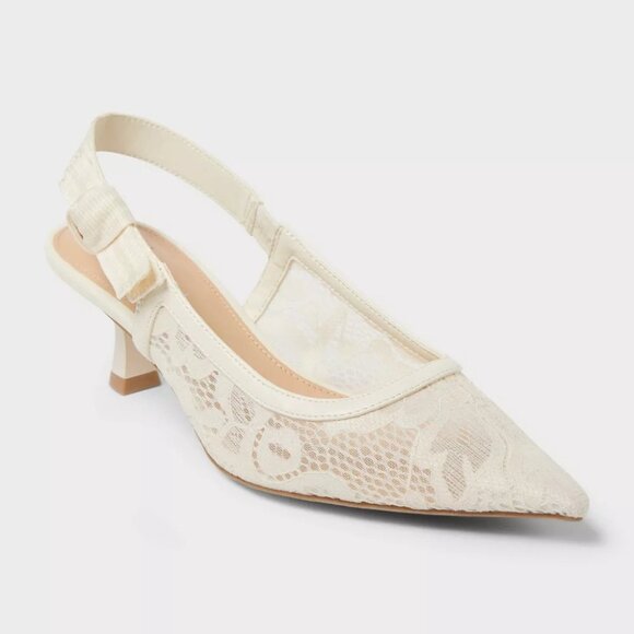 NEW A New Day Women's Milan Lace Slingback Heels - Cream - Size 6.5 - Picture 1 of 10